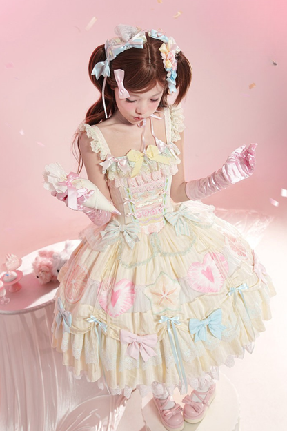 [pre-order] Slice Cake Lolita Dress + Jumper Skirt + Headband + Clip + Hat
