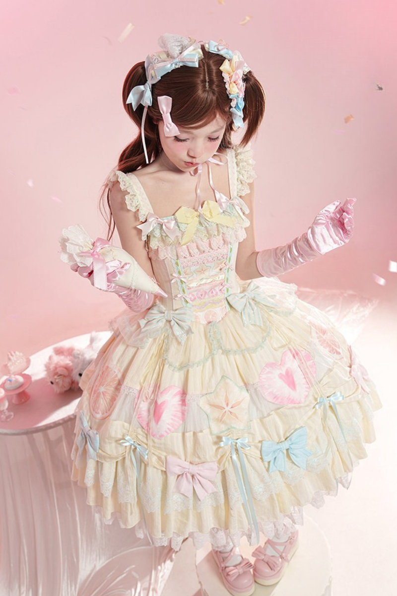 [pre-order] Slice Cake Lolita Dress + Jumper Skirt + Headband + Clip + Hat