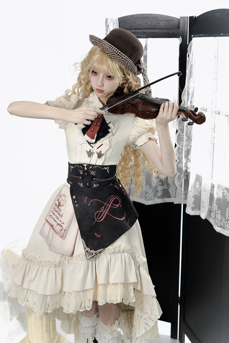 Lolita Puff Sleeve Top + Asymmetrical Skirt + Corset