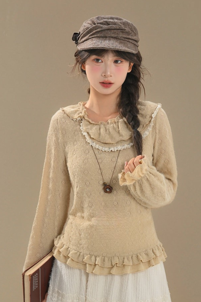 Lace Collar Long Sleeve Top