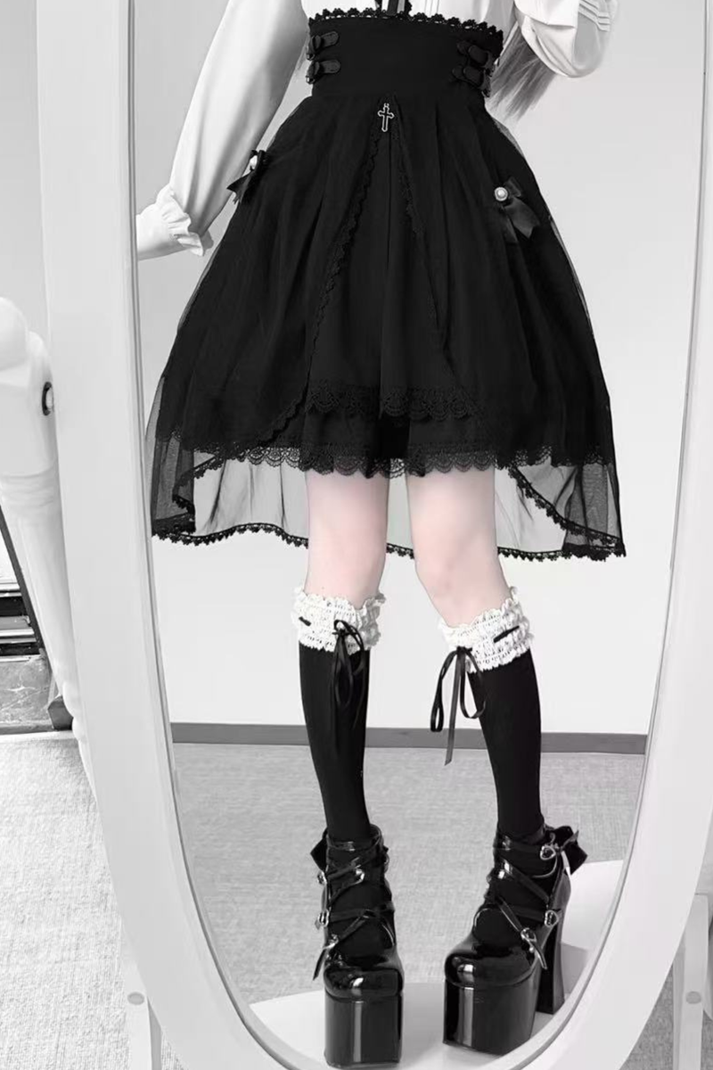 Dark French Lace Shirt + Skirt