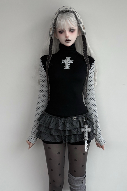 Cross Dot Turtleneck Top + Skirt + Pendant