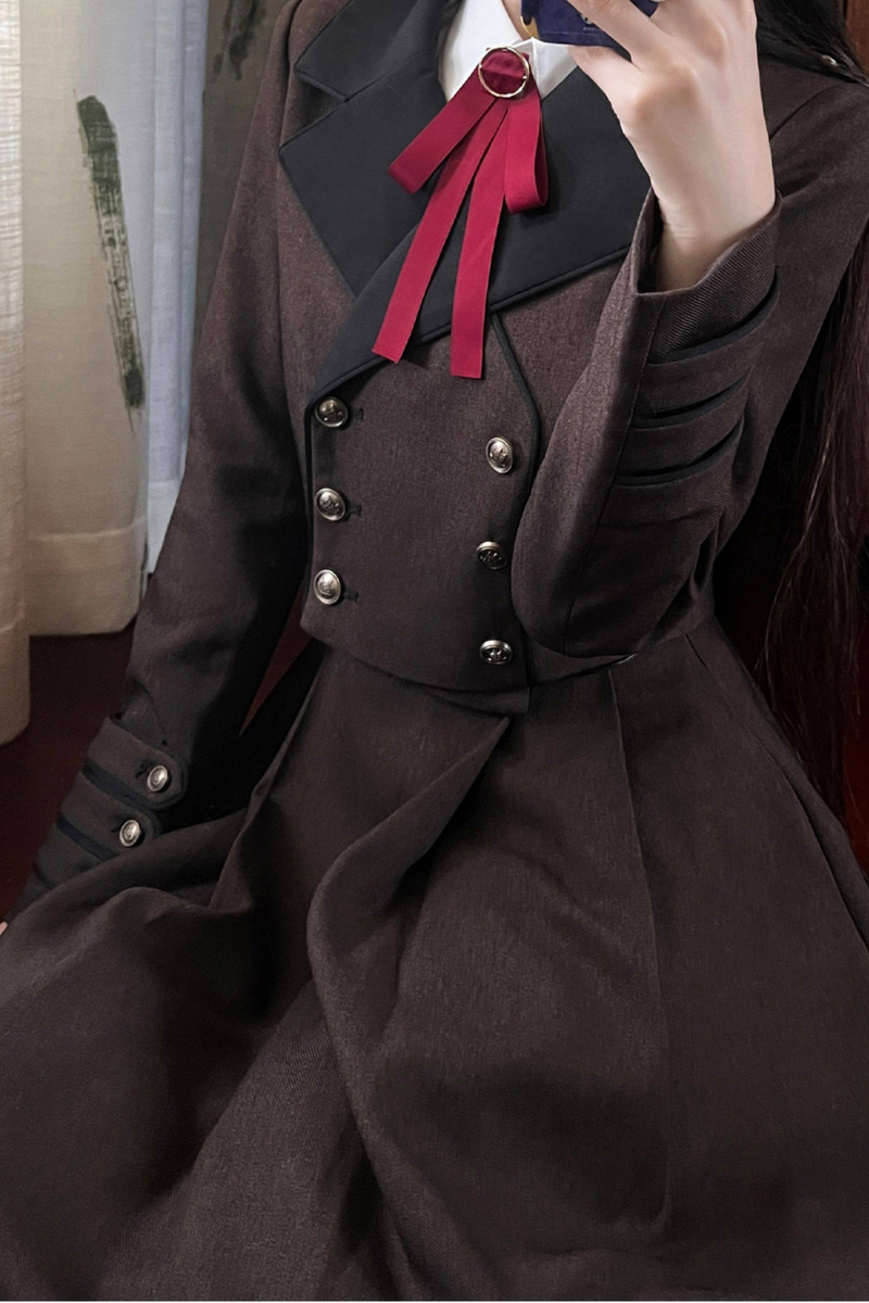 Russian Retro College Jacket + Shirt + Girdle + Bow Tie + Skirt
