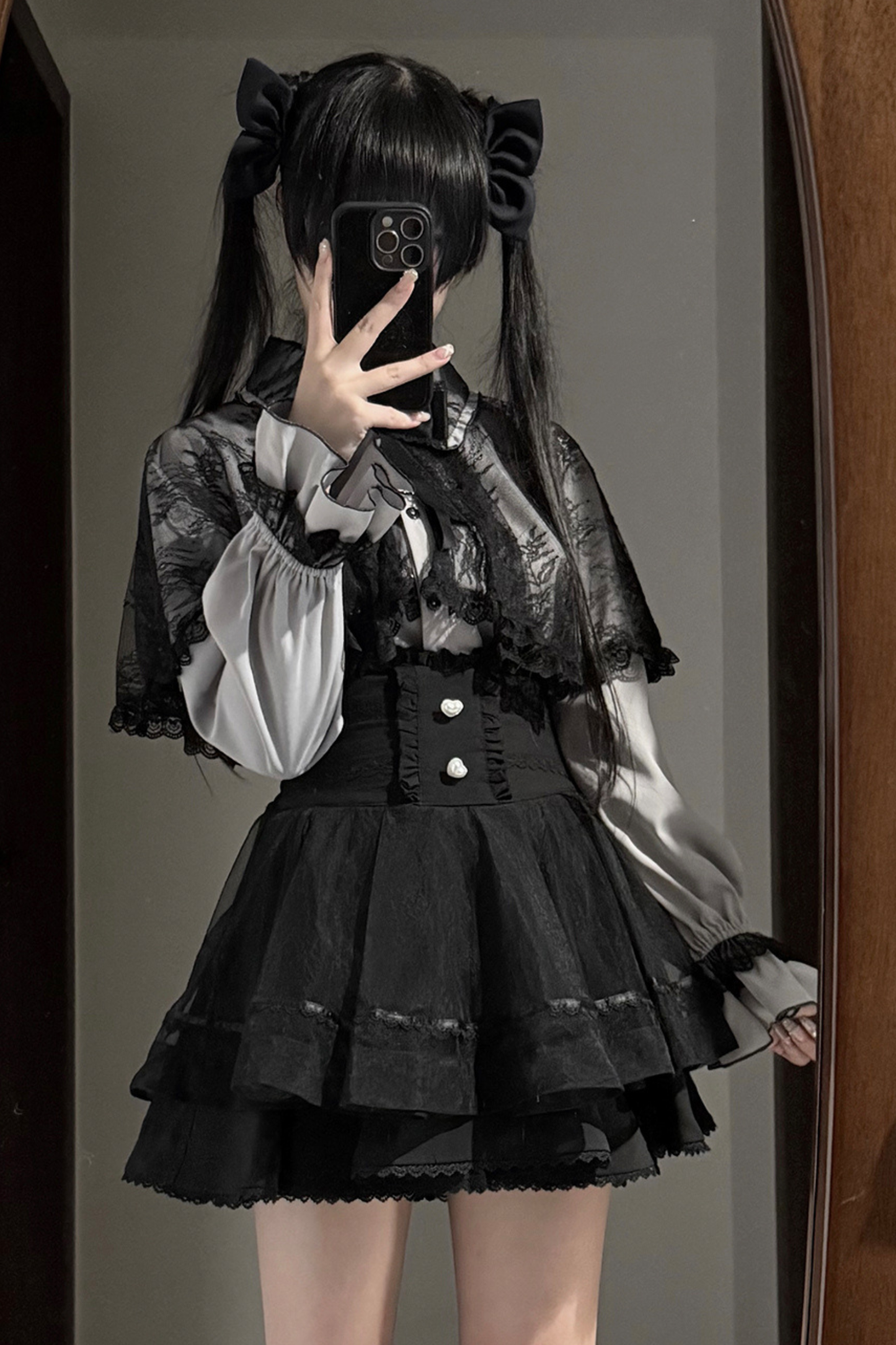 Lace Cape Two Piece Skirt + Lace Shirt
