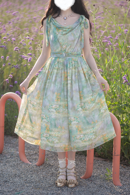 Marble Resort Chiffon Print Dress