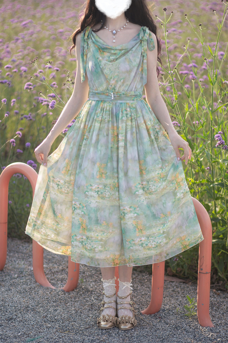 Marble Resort Chiffon Print Dress