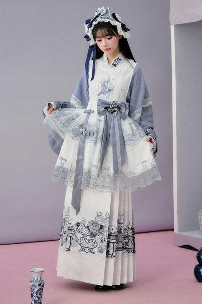Chinese-style Jacket + Skirt + Overskirt + Ribbon + Brooch + Headband