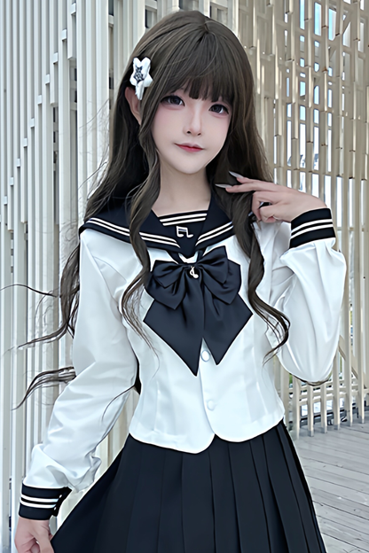 Long Sleeve Sailor Top + Skirt + Ribbon