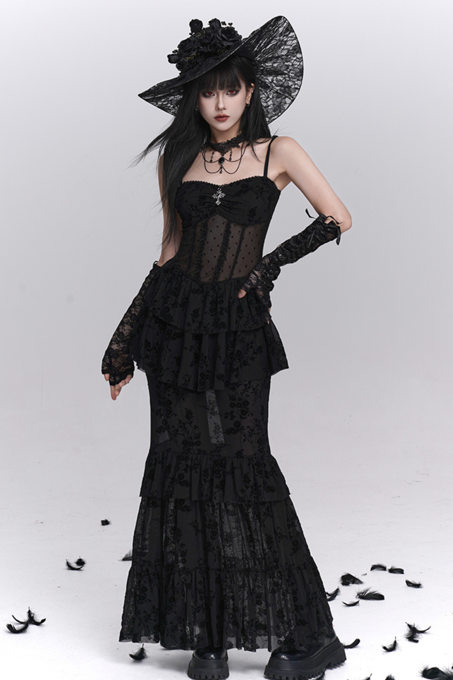 Ghost Girl Gothic Mermaid Dress + Sheer Outerwear