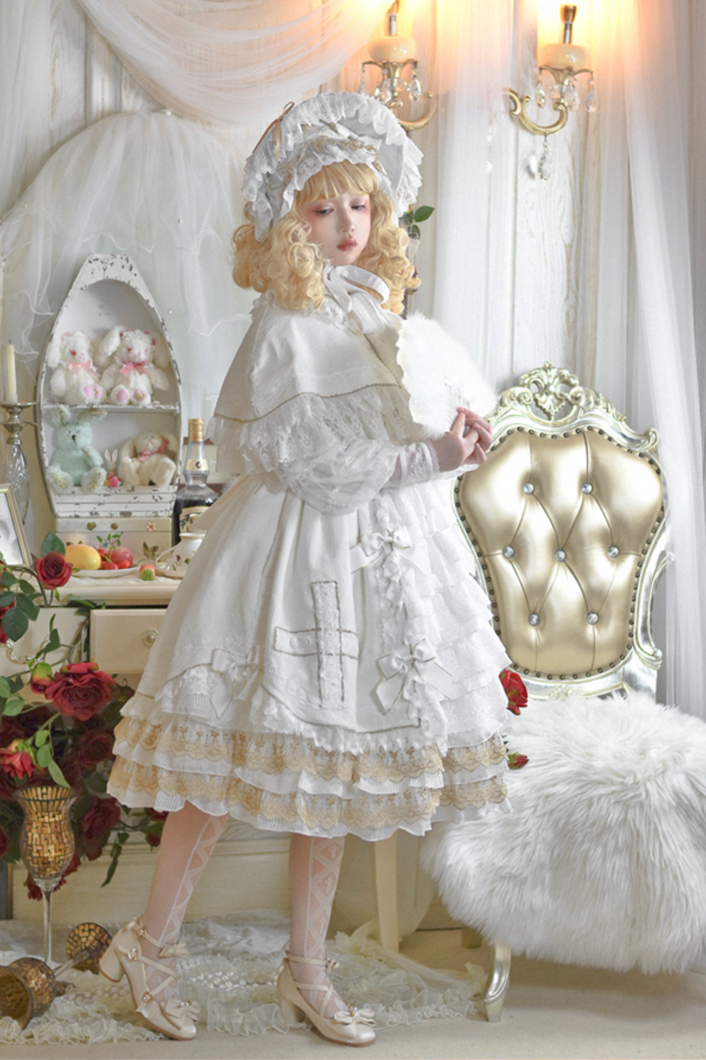Gothic Doll Lace Jumperskirt + Baby Cap + Hairband + Shawl