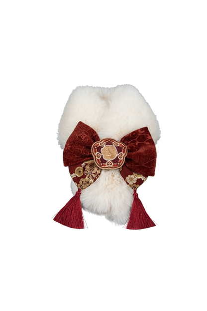 Retro Fish Tail Chinese-style Dress + Vest + Fur Scarf