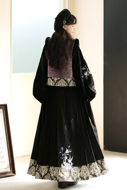 Dark Knight Chinese-style Top + Vest + Skirt