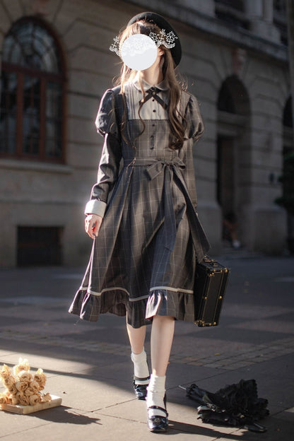 [pre-order] Gray Check Waist Dress