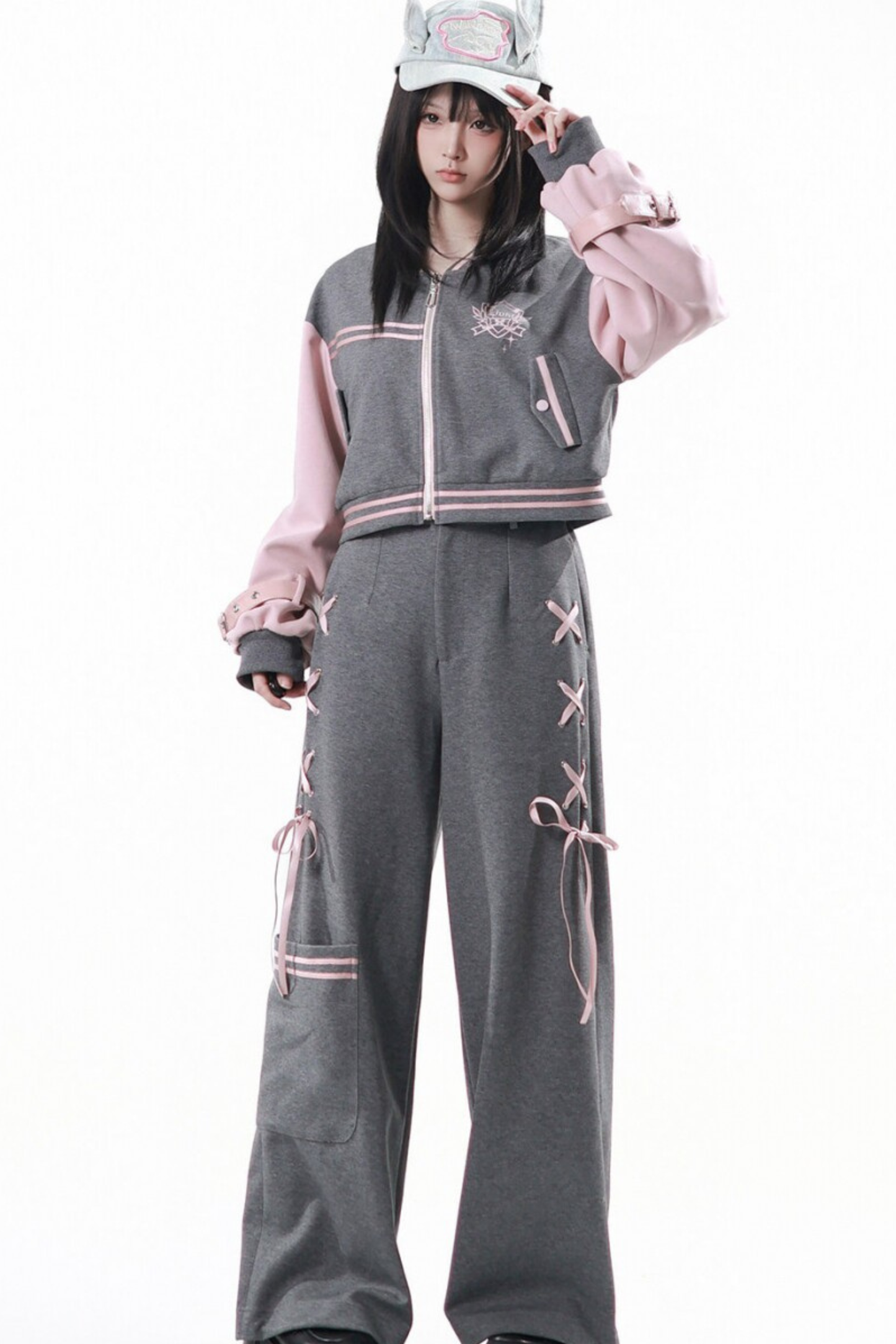 Sailor Collar Jacket + Pleated Skirt + Long Pants