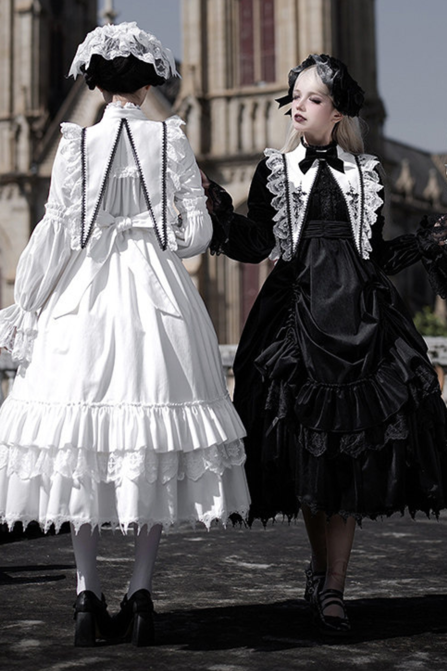 Gothic Doll Multi-tiered Dress + Belt + Fake Collar + Hairband