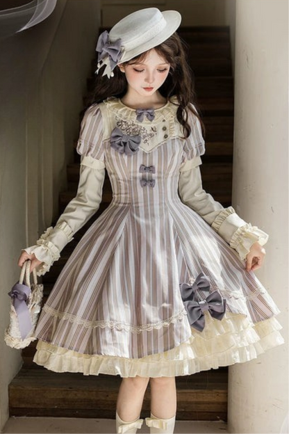 [pre-order] Striped Lolita Dress + Ribbon Clip