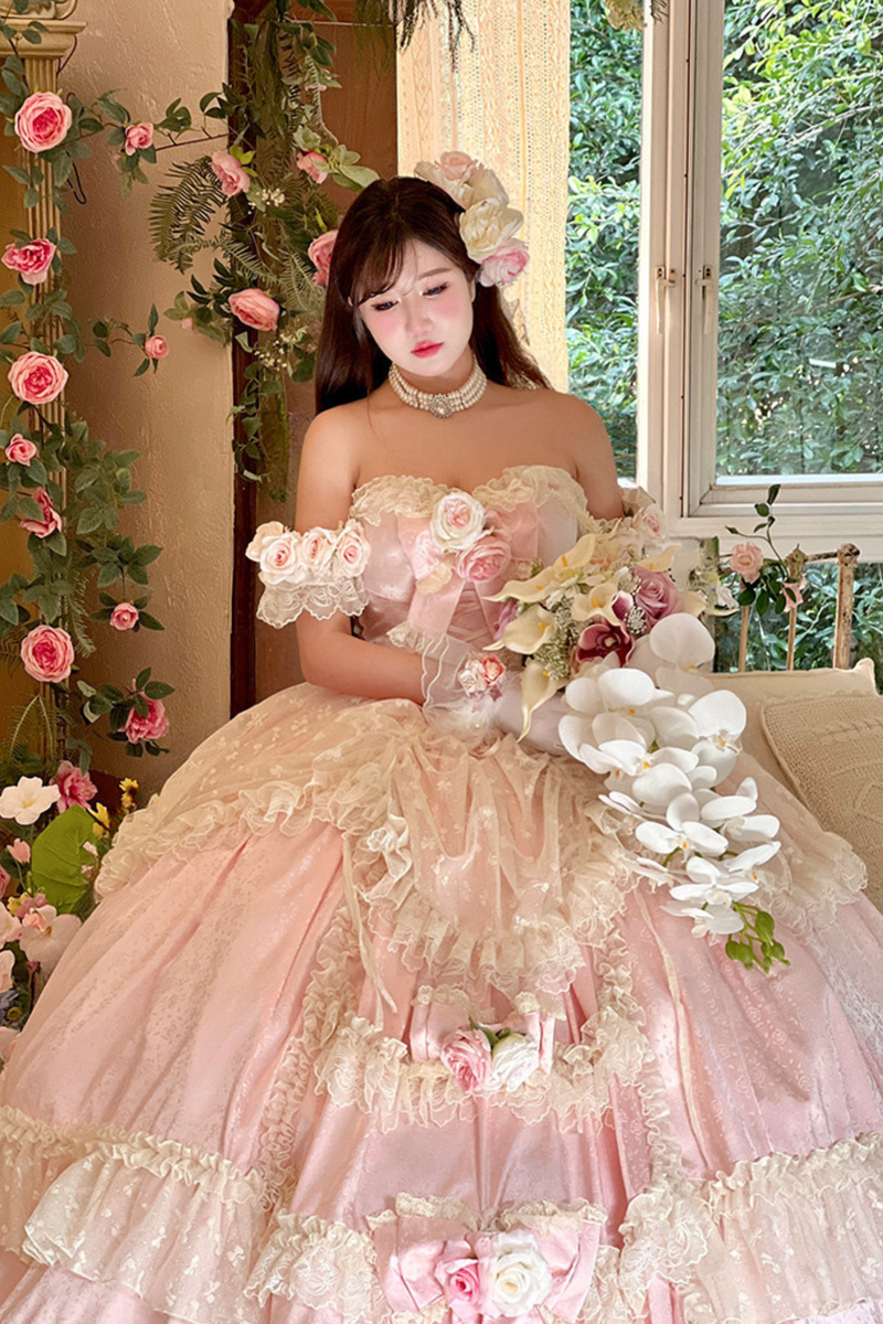 Love and Flower Sweet Dress + Ribbon Hair Accessory + Flower Hair Accessory