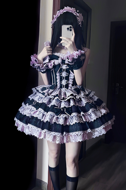 [pre-order] Princess Ballet Tiered Lolita Dress + Headband + Necklace + Sleeves + Tail