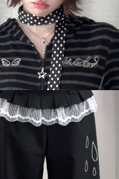 Rhinestone Striped Hoodie + Wide Pants