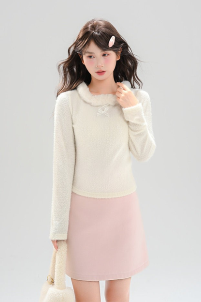 Sweet Ribbon Fur Knit Top