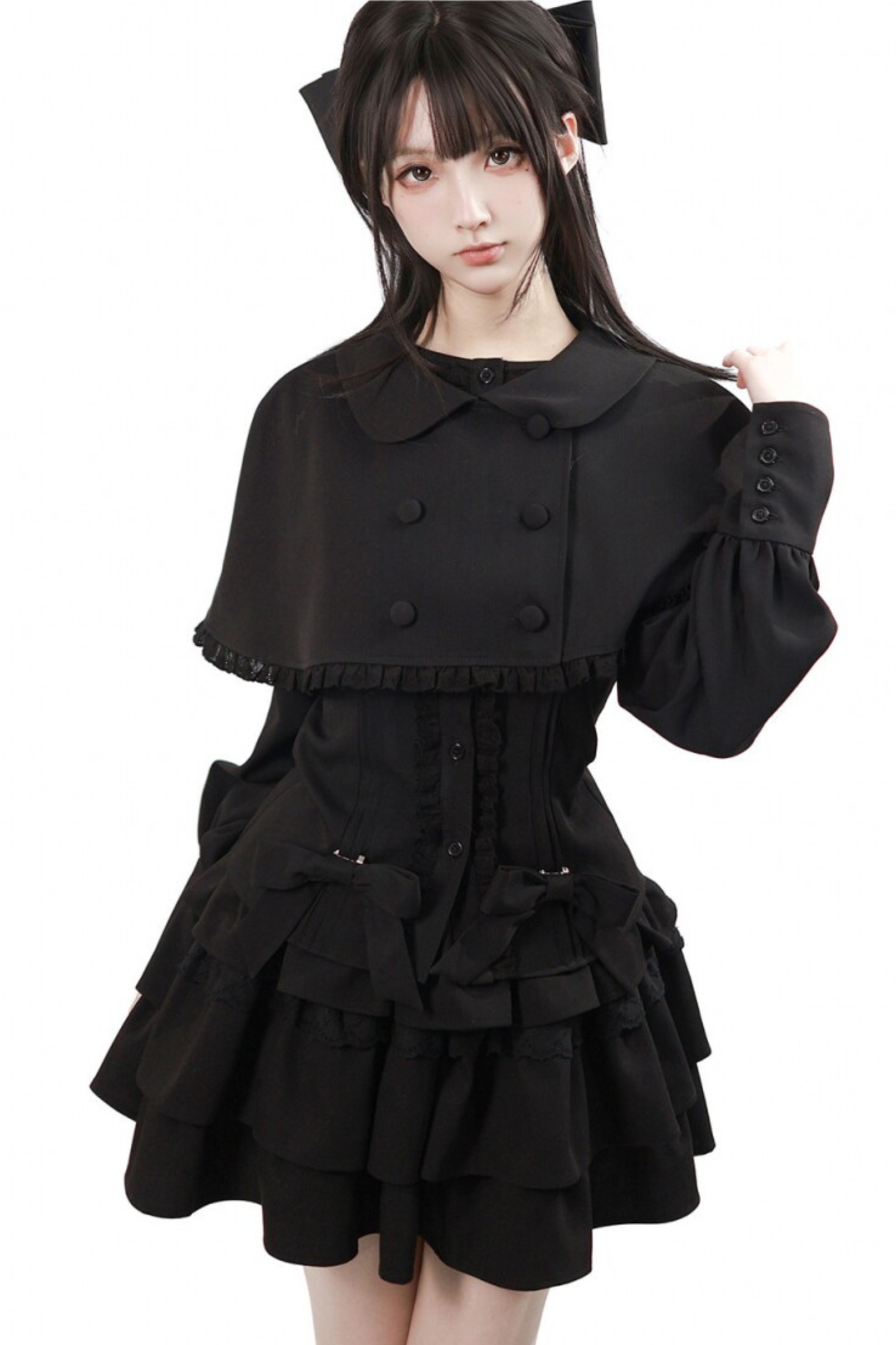 Ruffled Dress + Short Cape + Shirt + Skirt