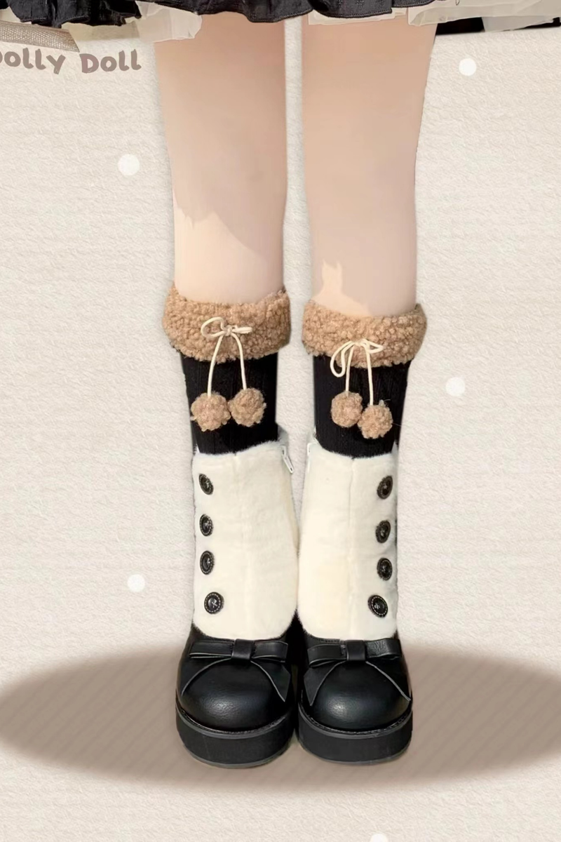 [pre-order] Retro Button Fur Socks Cover Fake Design Boots