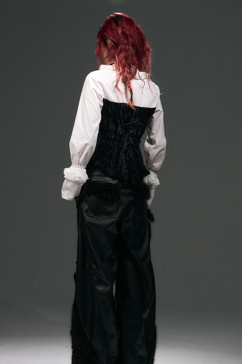 Velvet Lace Up Blouse