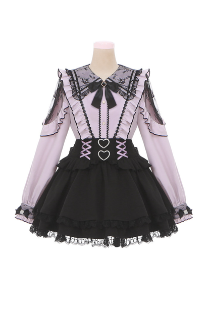 Lace Dark Shirt + Flare Skirt