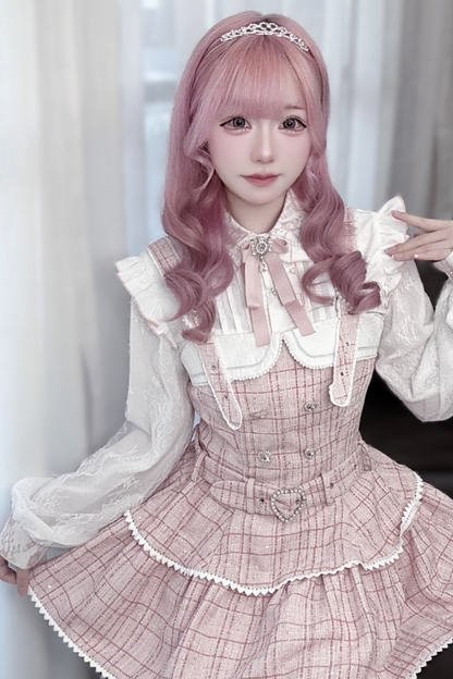 Plaid Design Suspender Skirt + Pants