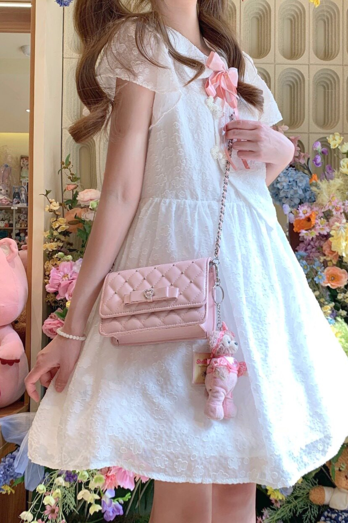 Rhinestone Bow Chain Bag