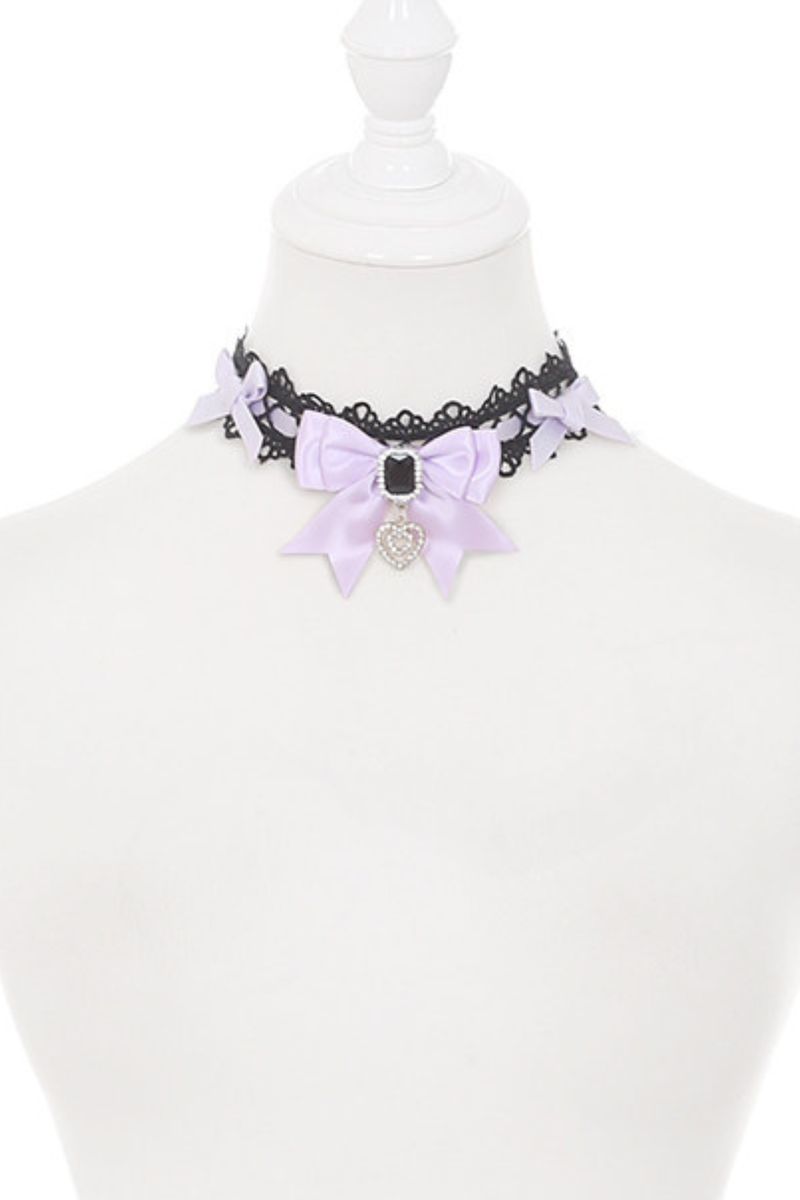 Purple Lace Sweetheart Dress + Ribbon Clip + Necklace
