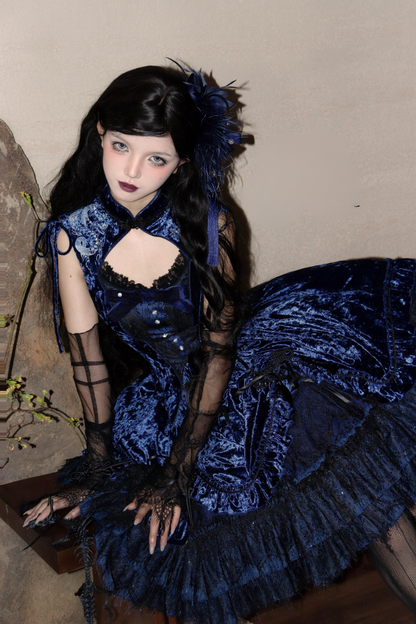Gothic Velvet Sleeve Lolita Top + Vest + Skirt