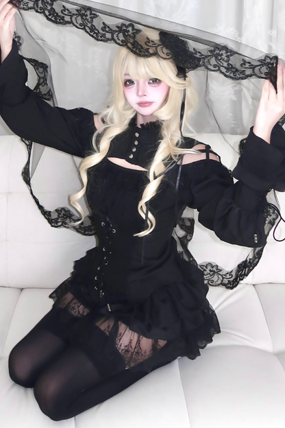 Dark Night Rose Lace Off Shoulder Top + Skirt