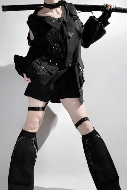 Dark Hooded Jacket + Shorts + Leg Covers