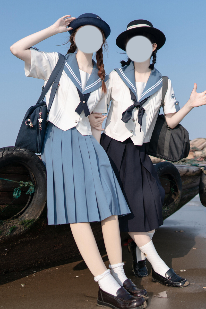 Retro College Sailor Shirt + Ribbon + Skirt
