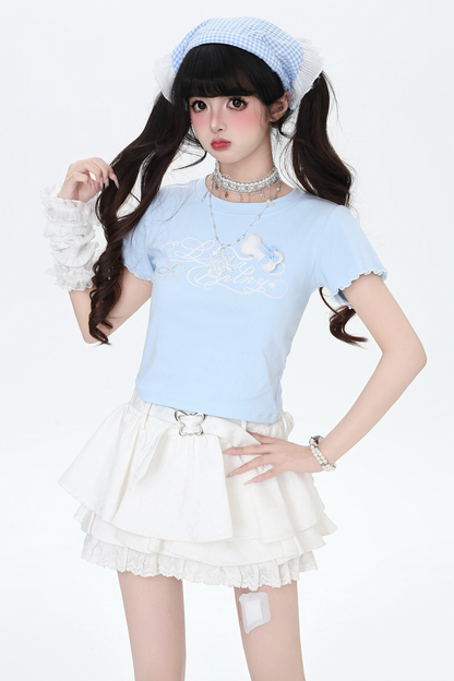 Letter Ribbon Slim Fitted T-shirt