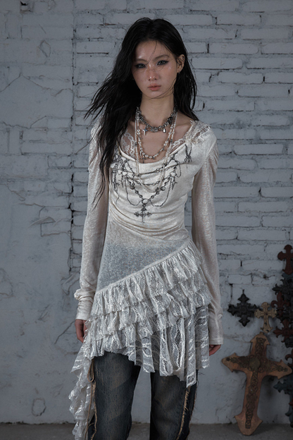 Punk Lace Hood Asymmetrical Dress
