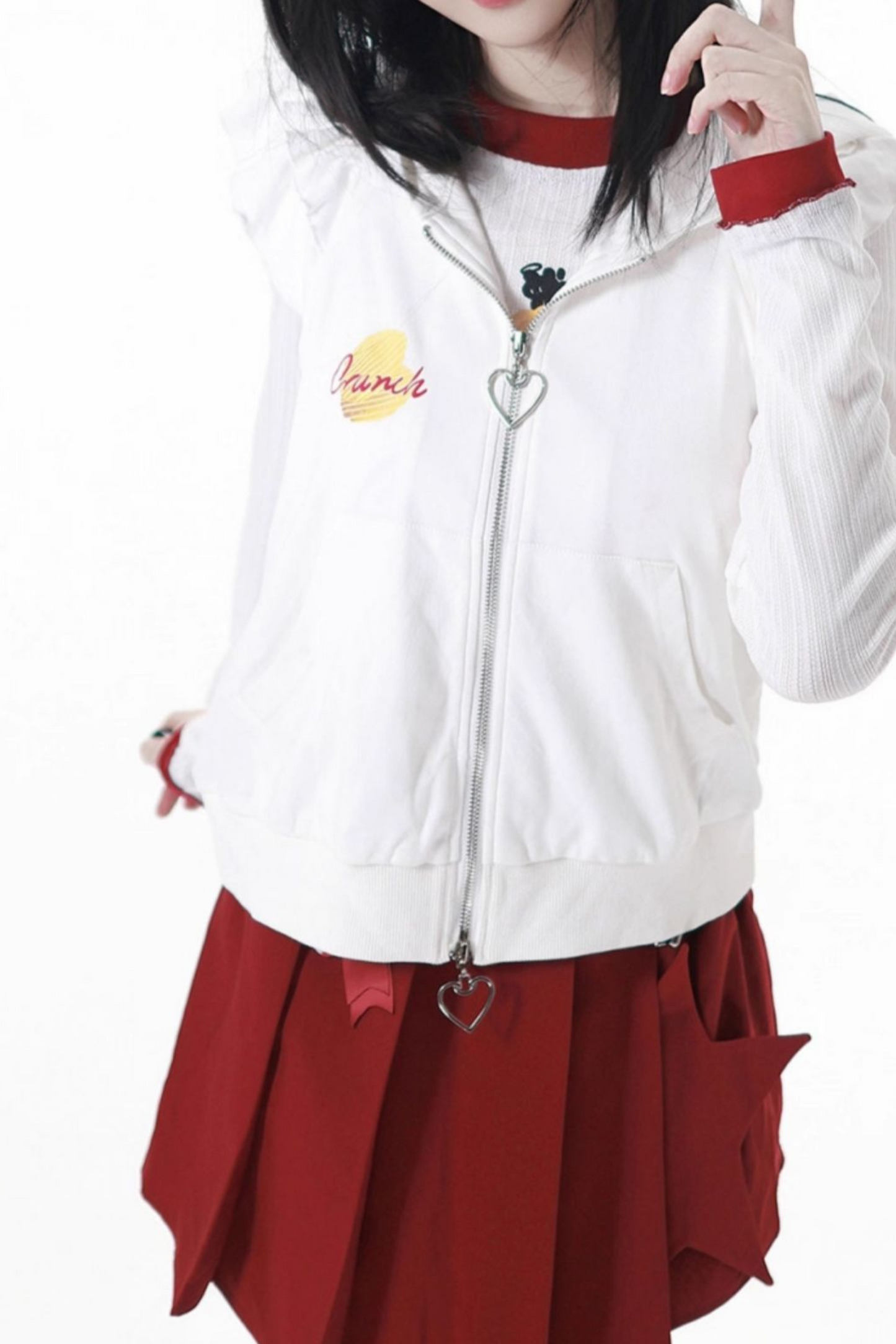 Snack Girl Hooded Vest + Top + Pleated Skirt + Leg Warmers