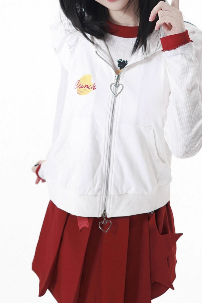 Snack Girl Hooded Vest + Top + Pleated Skirt + Leg Warmers