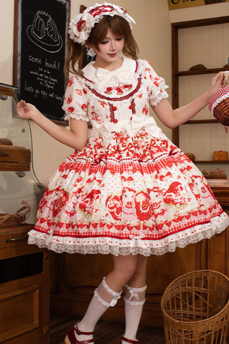 Red Berry Lolita Dress + Ribbon + Headband