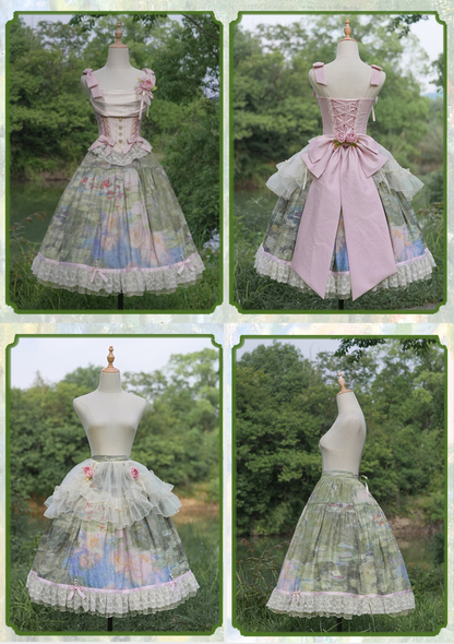 [pre-order Deadline: July 4] Monet Garden Oil Handle Classical Bustier Top + Skirt + Tulle Veil + Ribbon