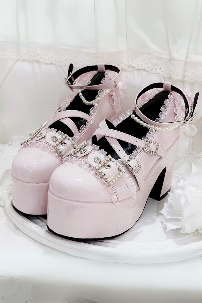 Cross Belt Design Shiny Shoes