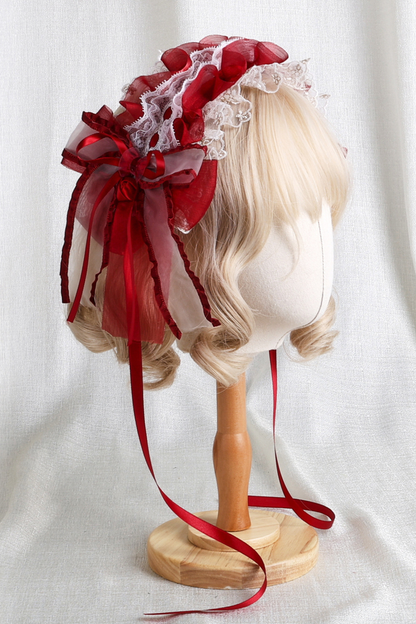 Rose Lace Lolita Bonnet + Hat + Hairband + Clip Hat + Crown