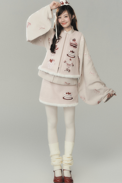 Strawberry Cake Preppy Style Vest + Top + Skirt