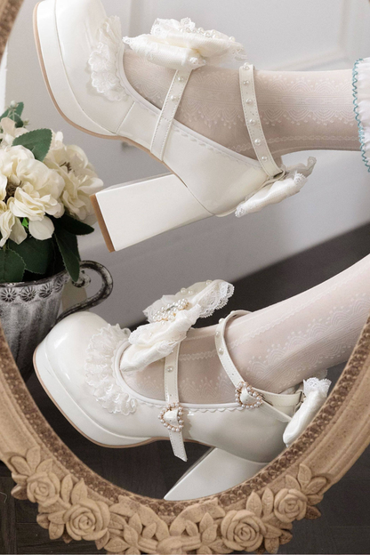 Polka Dot Lolita Ribbon High Heels