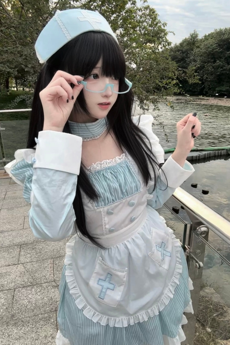 Angelic Aqua Maid Apron Dress + Nurse Hat