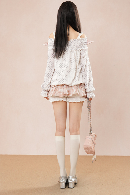 Polka Dot Balloon Sleeve Top + Tiered Skirt