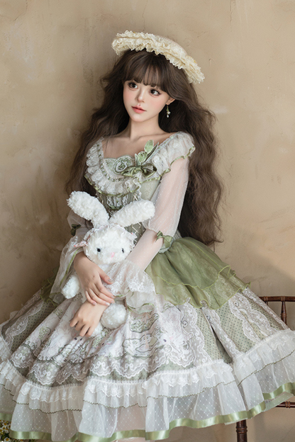 [pre-order] Fresh Green Print Kula Lolita Dress + Brooch