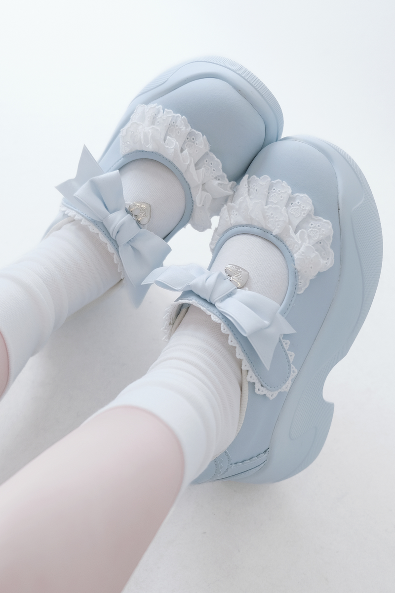 Ruffle Lace Ribbon Platform Shoes