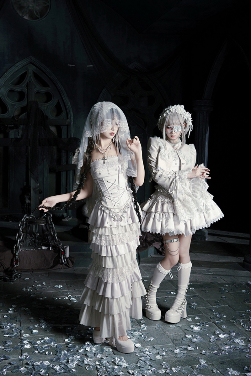 Gothic Lolita Skirt + Corset + Veil + Necklace + Waist Chain